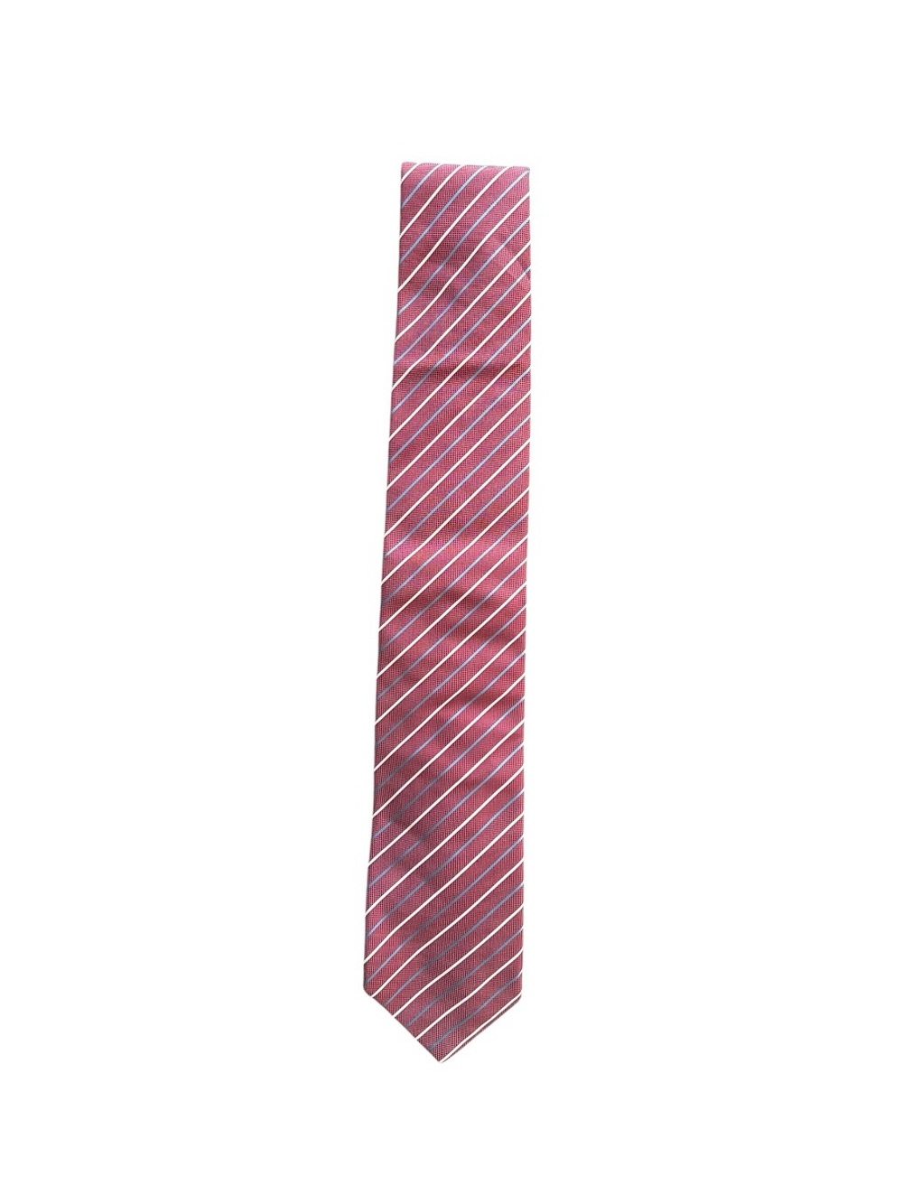 Hugo Boss Silk Necktie Red White Blue Diagonal Stripe Designer Tie Made Italy - Picture 3 of 4